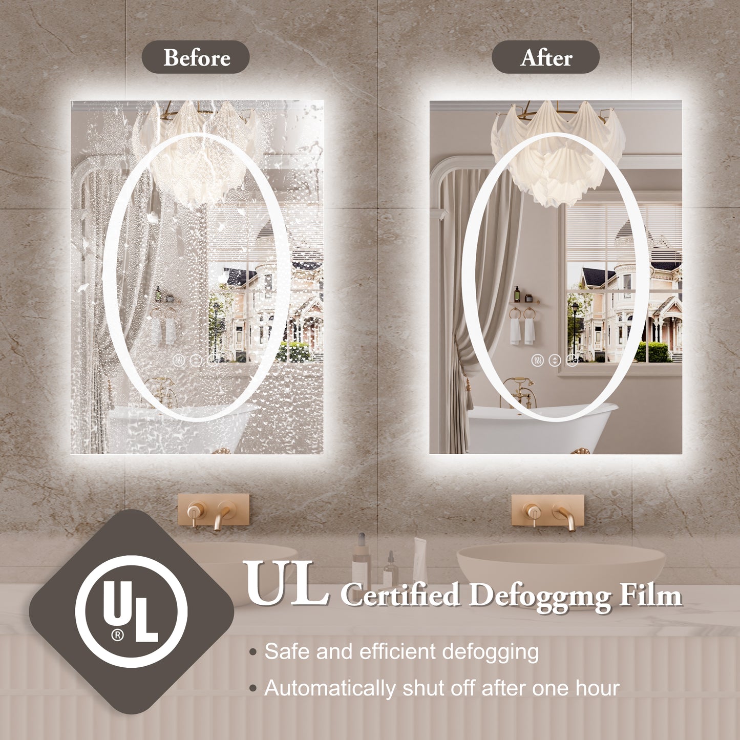 Double-layer LED Bathroom Mirror 20x28 Inch,Wall Mirrors with Anti-Fog Vanity Mirror ,Shatter-Proof,Memory Makeup Mirror with LED Lights