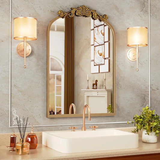 Swafrrt 20" x 32" Antique Gold Arch Mirror Vintage Wall Mirror Decor with Alumium Alloy Frame, Traditional Baroque Gold Bathroom Mirror for Wall, Tempered Glass, Hangs Vertical or Leans